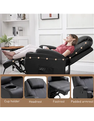 HOMCOM Recliner Chair, Recliner Massage Rocker Chair with 360° Rotate, 165° Reclining Function, Adjustable Footrest, Swivel Armc