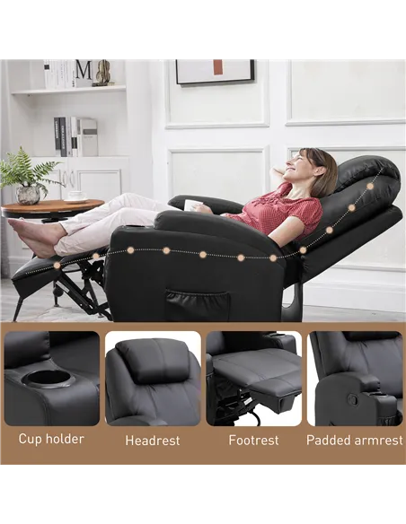 HOMCOM Recliner Chair, Recliner Massage Rocker Chair with 360° Rotate, 165° Reclining Function, Adjustable Footrest, Swivel Armc