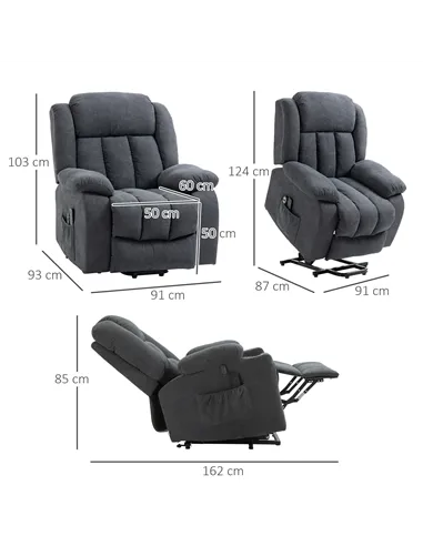 HOMCOM Oversized Riser and Recliner Chairs for the Elderly with 8 Vibration Massage, Large Fabric Upholstered Lift Chair for Liv