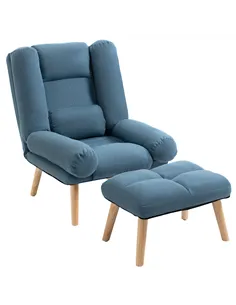 HOMCOM Armchair with Footstool, 180° Recliner with Ottoman, Accent Chair and Footstool with 3-Position Adjustable Backrest and W