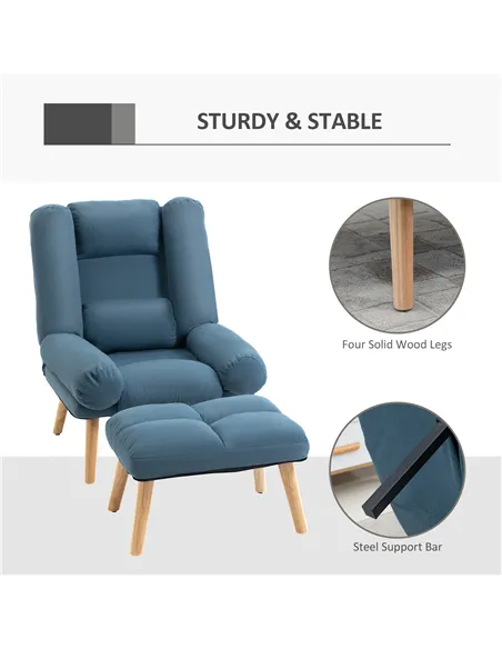 HOMCOM Armchair with Footstool, 180° Recliner with Ottoman, Accent Chair and Footstool with 3-Position Adjustable Backrest and W