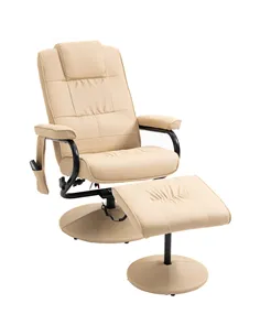 HOMCOM Swivel Recliner Chair and Footstool, Faux Leather Massage Recliner Armchair with Remote Control and Round Wrapped Base, C