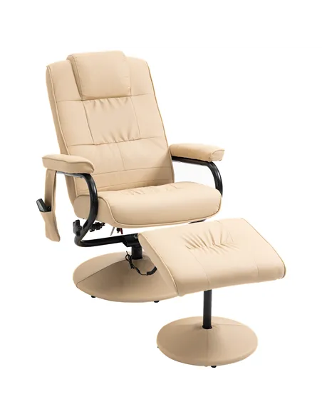 HOMCOM Swivel Recliner Chair and Footstool, Faux Leather Massage Recliner Armchair with Remote Control and Round Wrapped Base, C