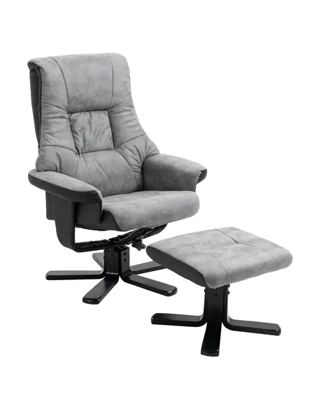 HOMCOM Fabric Recliner Sofa Armchair with footstool Swivel Sofa Grey