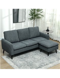 HOMCOM 3 Seater Sofa with Ottoman, 196cm Corduroy L-shaped Sofa Couch with Scatter Back, Reversible Chaise Lounge for Living Roo 2