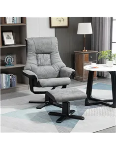 HOMCOM Fabric Recliner Sofa Armchair with footstool Swivel Sofa Grey 2