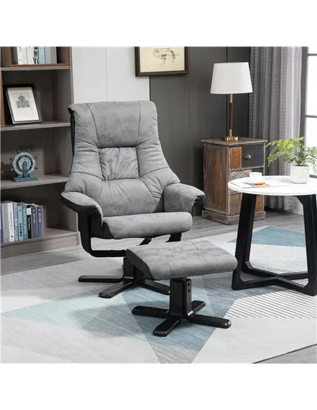 HOMCOM Fabric Recliner Sofa Armchair with footstool Swivel Sofa Grey