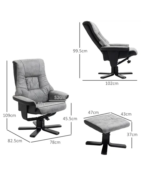 HOMCOM Fabric Recliner Sofa Armchair with footstool Swivel Sofa Grey