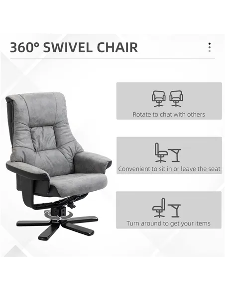 HOMCOM Fabric Recliner Sofa Armchair with footstool Swivel Sofa Grey