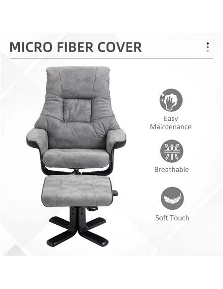 HOMCOM Fabric Recliner Sofa Armchair with footstool Swivel Sofa Grey