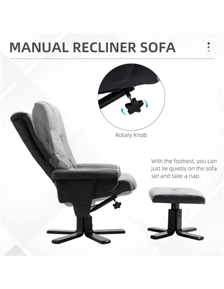 HOMCOM Fabric Recliner Sofa Armchair with footstool Swivel Sofa Grey