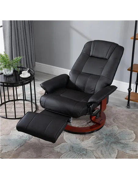 HOMCOM Reclining Swivel Chair, with Footrest - Black