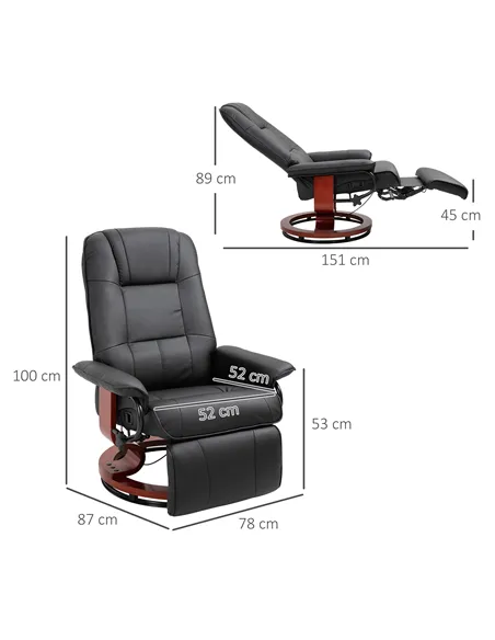 HOMCOM Reclining Swivel Chair, with Footrest - Black