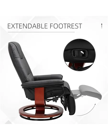 HOMCOM Reclining Swivel Chair, with Footrest - Black