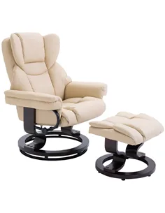HOMCOM 360° Swivel Recliner Chair with Footstool, PU Leather Manual Recliner Armchair with Solid Wood Base, Upholstered Reclinin