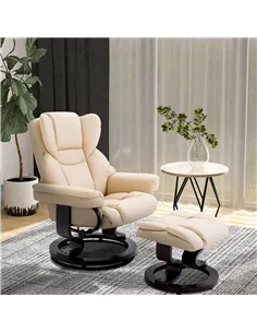 HOMCOM 360° Swivel Recliner Chair with Footstool, PU Leather Manual Recliner Armchair with Solid Wood Base, Upholstered Reclinin 2