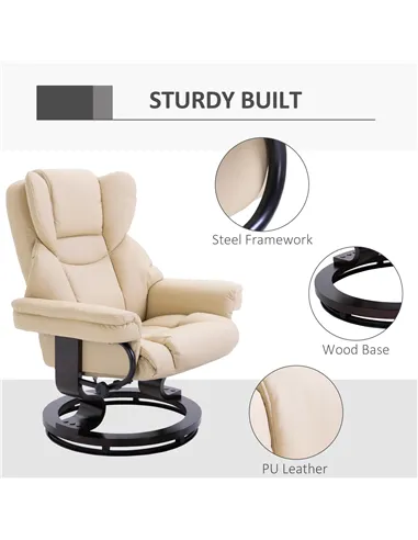 HOMCOM 360° Swivel Recliner Chair with Footstool, PU Leather Manual Recliner Armchair with Solid Wood Base, Upholstered Reclinin