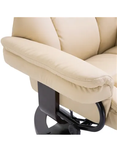 HOMCOM 360° Swivel Recliner Chair with Footstool, PU Leather Manual Recliner Armchair with Solid Wood Base, Upholstered Reclinin