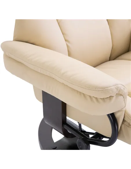 HOMCOM 360° Swivel Recliner Chair with Footstool, PU Leather Manual Recliner Armchair with Solid Wood Base, Upholstered Reclinin