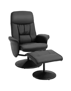 HOMCOM Swivel Recliner Chair with Footstool, PU Leather Armchair and Ottoman with High Back and Round Base for Living Room, Blac
