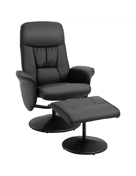 HOMCOM Swivel Recliner Chair with Footstool, PU Leather Armchair and Ottoman with High Back and Round Base for Living Room, Blac
