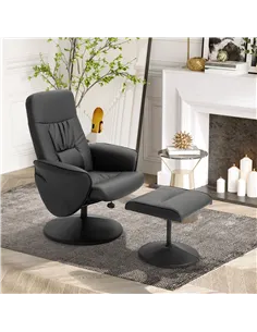 HOMCOM Swivel Recliner Chair with Footstool, PU Leather Armchair and Ottoman with High Back and Round Base for Living Room, Blac 2