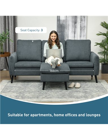 HOMCOM 3 Seater Sofa with Ottoman, 196cm Corduroy L-shaped Sofa Couch with Scatter Back, Reversible Chaise Lounge for Living Roo