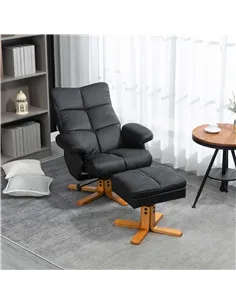 HOMCOM Recliner Armchair, Swivel Reclining Chair With Ottoman, Swivel Faux Leather Chair with Wooden Base and Storage Footstool  2