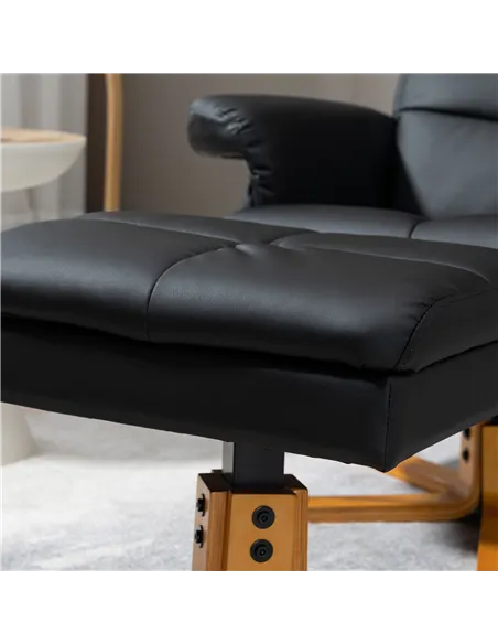 HOMCOM Recliner Armchair, Swivel Reclining Chair With Ottoman, Swivel Faux Leather Chair with Wooden Base and Storage Footstool 