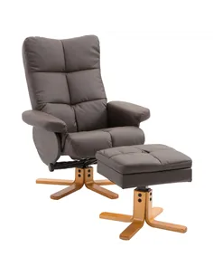 HOMCOM Recliner Armchair, Swivel Reclining Chair With Ottoman, Swivel Faux Leather Chair with Wooden Base and Storage Footstool 