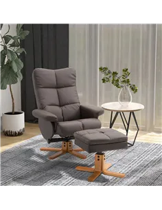 HOMCOM Recliner Armchair, Swivel Reclining Chair With Ottoman, Swivel Faux Leather Chair with Wooden Base and Storage Footstool  2