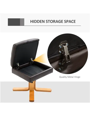 HOMCOM Recliner Armchair, Swivel Reclining Chair With Ottoman, Swivel Faux Leather Chair with Wooden Base and Storage Footstool 