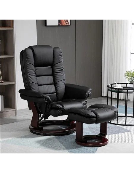 HOMCOM Recliner Chair With footstool, Recliner Armchair up to 130kg Weight Capacity, 135° Reclining Swivel Sofa Chair, PU Leathe