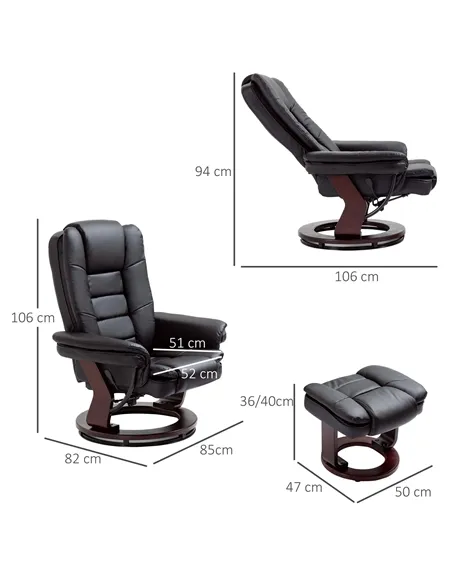 HOMCOM Recliner Chair With footstool, Recliner Armchair up to 130kg Weight Capacity, 135° Reclining Swivel Sofa Chair, PU Leathe