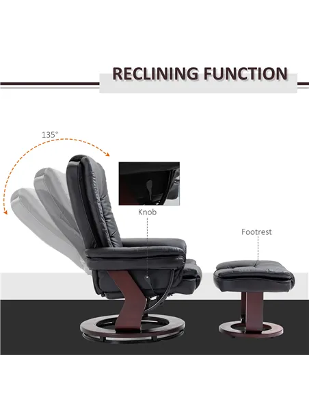 HOMCOM Recliner Chair With footstool, Recliner Armchair up to 130kg Weight Capacity, 135° Reclining Swivel Sofa Chair, PU Leathe