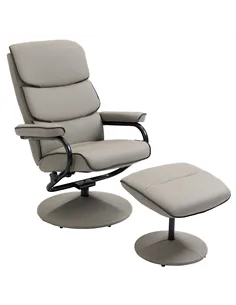 HOMCOM Recliner Chair with Ottoman 360° Swivel Faux Leather High Back Armchair w/ Footrest Stool for Home Office