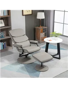 HOMCOM Recliner Chair with Ottoman 360° Swivel Faux Leather High Back Armchair w/ Footrest Stool for Home Office 2