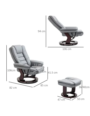 HOMCOM Recliner Chair With footstool, Recliner Armchair up to 130kg Weight Capacity, 135° Reclining Swivel Sofa Chair, PU Leathe