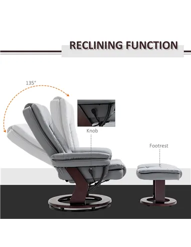HOMCOM Recliner Chair With footstool, Recliner Armchair up to 130kg Weight Capacity, 135° Reclining Swivel Sofa Chair, PU Leathe