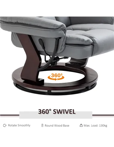 HOMCOM Recliner Chair With footstool, Recliner Armchair up to 130kg Weight Capacity, 135° Reclining Swivel Sofa Chair, PU Leathe