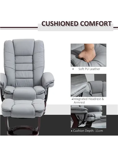 HOMCOM Recliner Chair With footstool, Recliner Armchair up to 130kg Weight Capacity, 135° Reclining Swivel Sofa Chair, PU Leathe