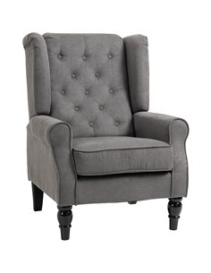 HOMCOM Retro Accent Chair, Linen Wingback Armchair with Wood Frame Button Tufted Design for Living Room Bedroom, Dark Grey