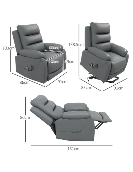 HOMCOM Electric Riser and Recliner for Elderly with 8 Vibration Massage, PU Leather Power Lift Recliner Chair for Living Room wi