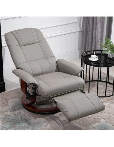 HOMCOM Reclining Swivel Chair, with Footrest - Grey