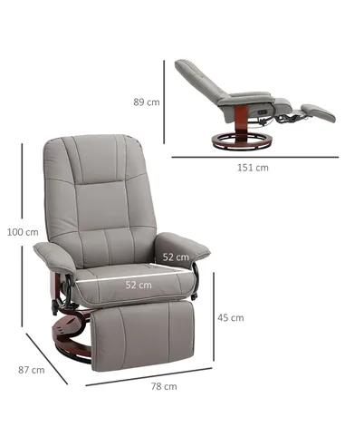 HOMCOM Reclining Swivel Chair, with Footrest - Grey