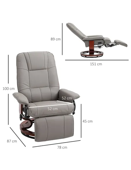 HOMCOM Reclining Swivel Chair, with Footrest - Grey