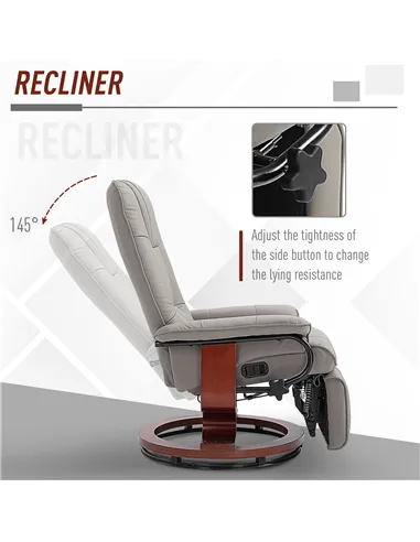 HOMCOM Reclining Swivel Chair, with Footrest - Grey