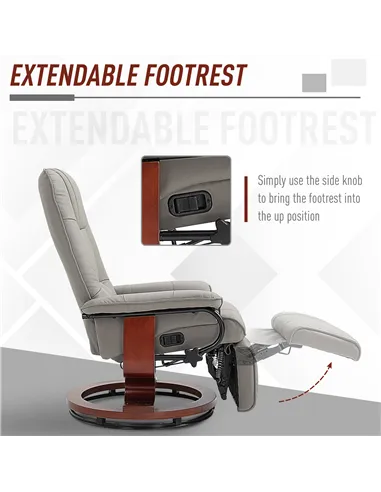 HOMCOM Reclining Swivel Chair, with Footrest - Grey