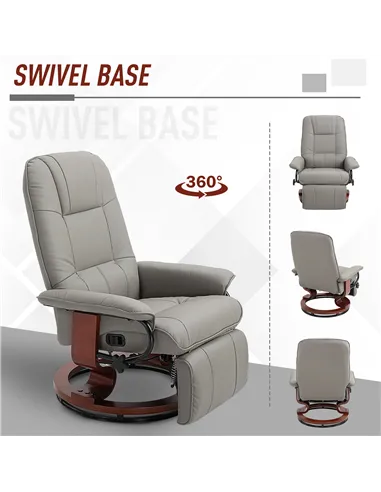 HOMCOM Reclining Swivel Chair, with Footrest - Grey
