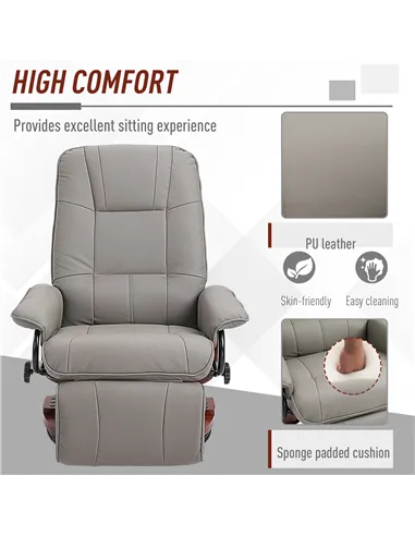 HOMCOM Reclining Swivel Chair, with Footrest - Grey